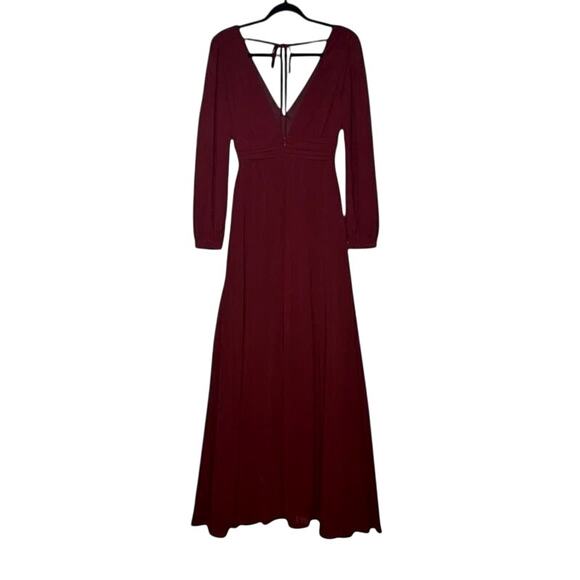 NWT Lulus Love You So Long Sleeve Openback Maxi Dress VNeck SideSlit S Burgundy - Picture 14 of 15